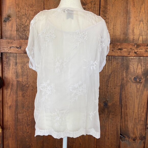 Coquette Girl, Moda Seta Italy, Silk Embroidered White Women's Blouse Sz M - Picture 8 of 12